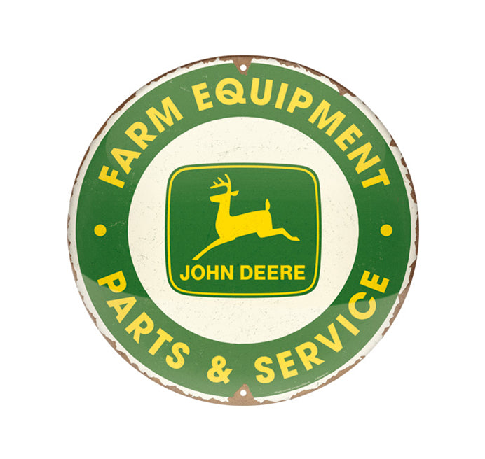 Cartello Vintage John Deere - Parts & Service 35cm in metallo con 2 fori