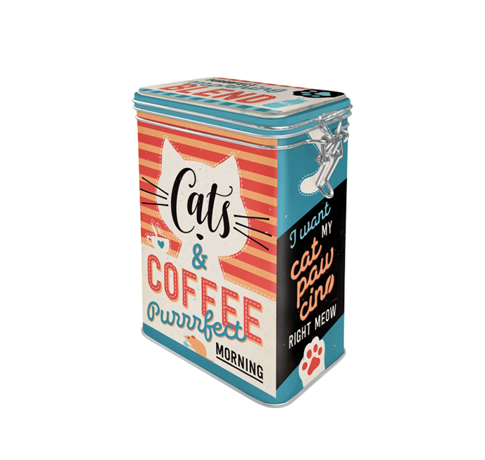 Scatola Vintage Cats & Coffee - Purfect Morning con Chiusura ermetica